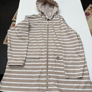 Dennis by Dennis Basso Hooded Zip Jacket Women's XL Beige White Striped   3844